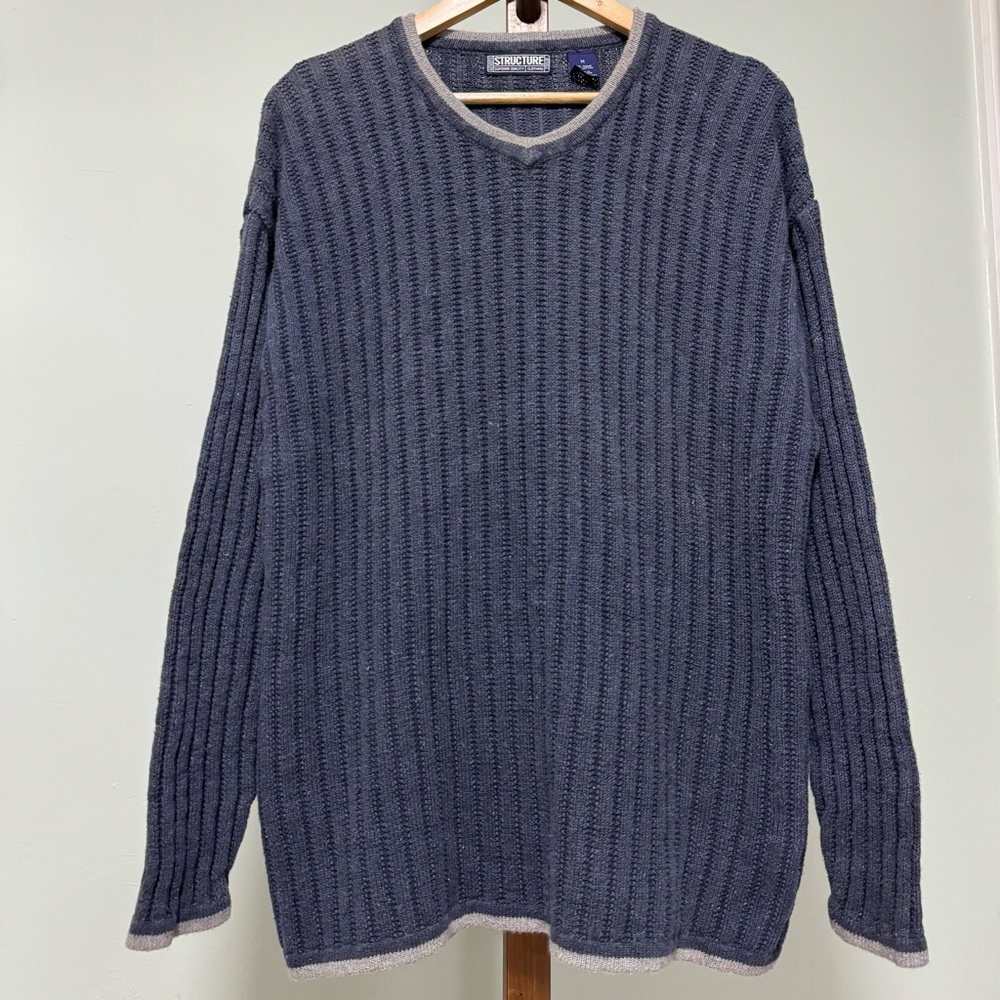 Structure Speckled V-Neck Chunky Knit Sweater